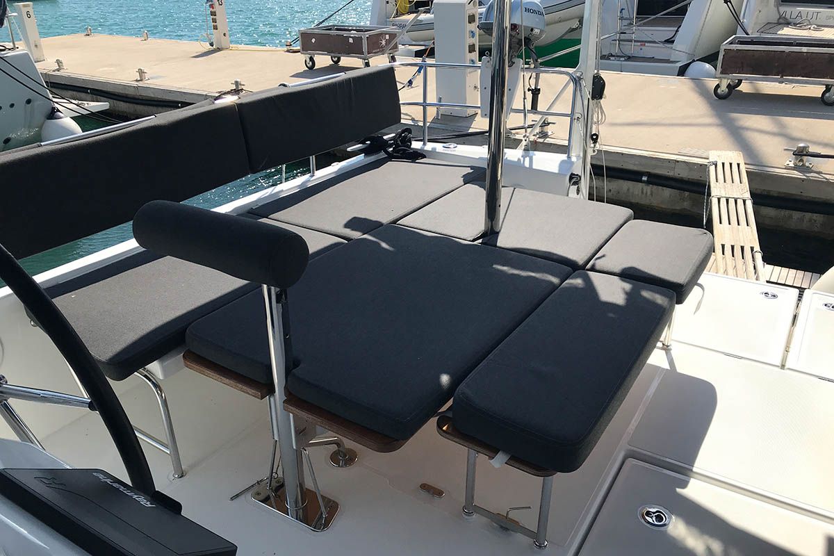 Deck of Asti, a Jeanneau Sun Loft 47 sailboat at Seget Donji, Croatia