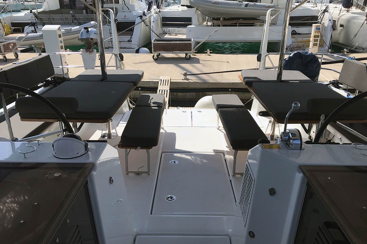 Deck of Asti, a Jeanneau Sun Loft 47 sailboat at Seget Donji, Croatia