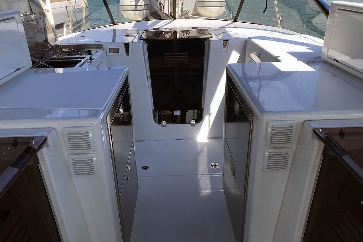 Deck of Asti, a Jeanneau Sun Loft 47 sailboat at Seget Donji, Croatia