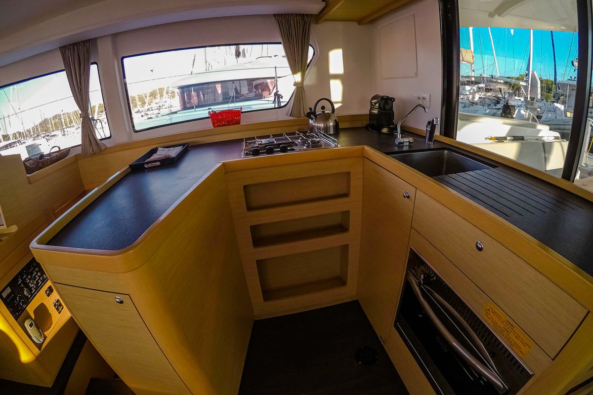 Galley of Chamotte, a Lagoon 42 catamaran at Lavreotiki Municipal Unit, Greece