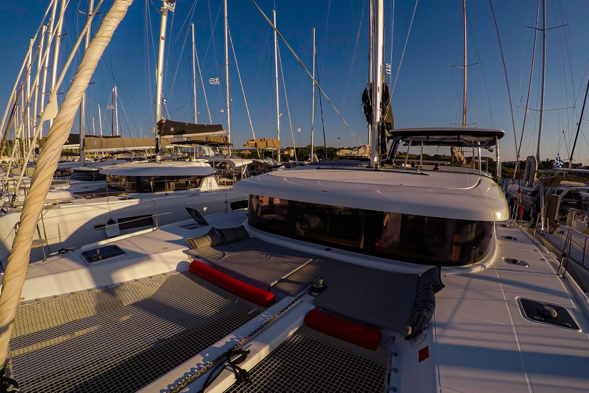 Deck of Chamotte, a Lagoon 42 catamaran at Lavreotiki Municipal Unit, Greece