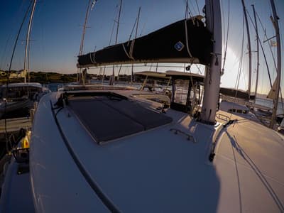 Deck of Chamotte, a Lagoon 42 catamaran at Lavreotiki Municipal Unit, Greece