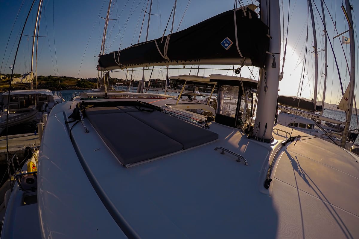 Deck of Chamotte, a Lagoon 42 catamaran at Lavreotiki Municipal Unit, Greece