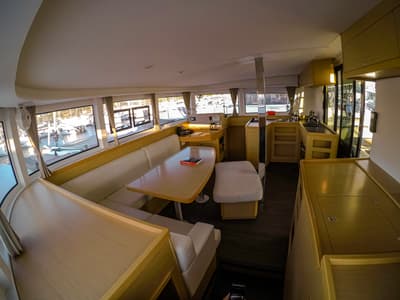 Salon of Chamotte, a Lagoon 42 catamaran at Lavreotiki Municipal Unit, Greece