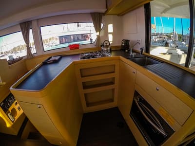Galley of Chamotte, a Lagoon 42 catamaran at Lavreotiki Municipal Unit, Greece