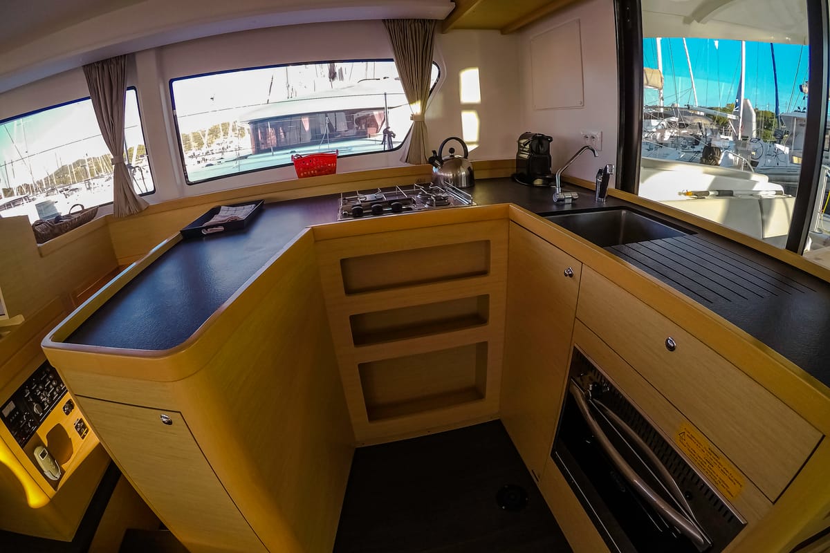 Galley of Chamotte, a Lagoon 42 catamaran at Lavreotiki Municipal Unit, Greece