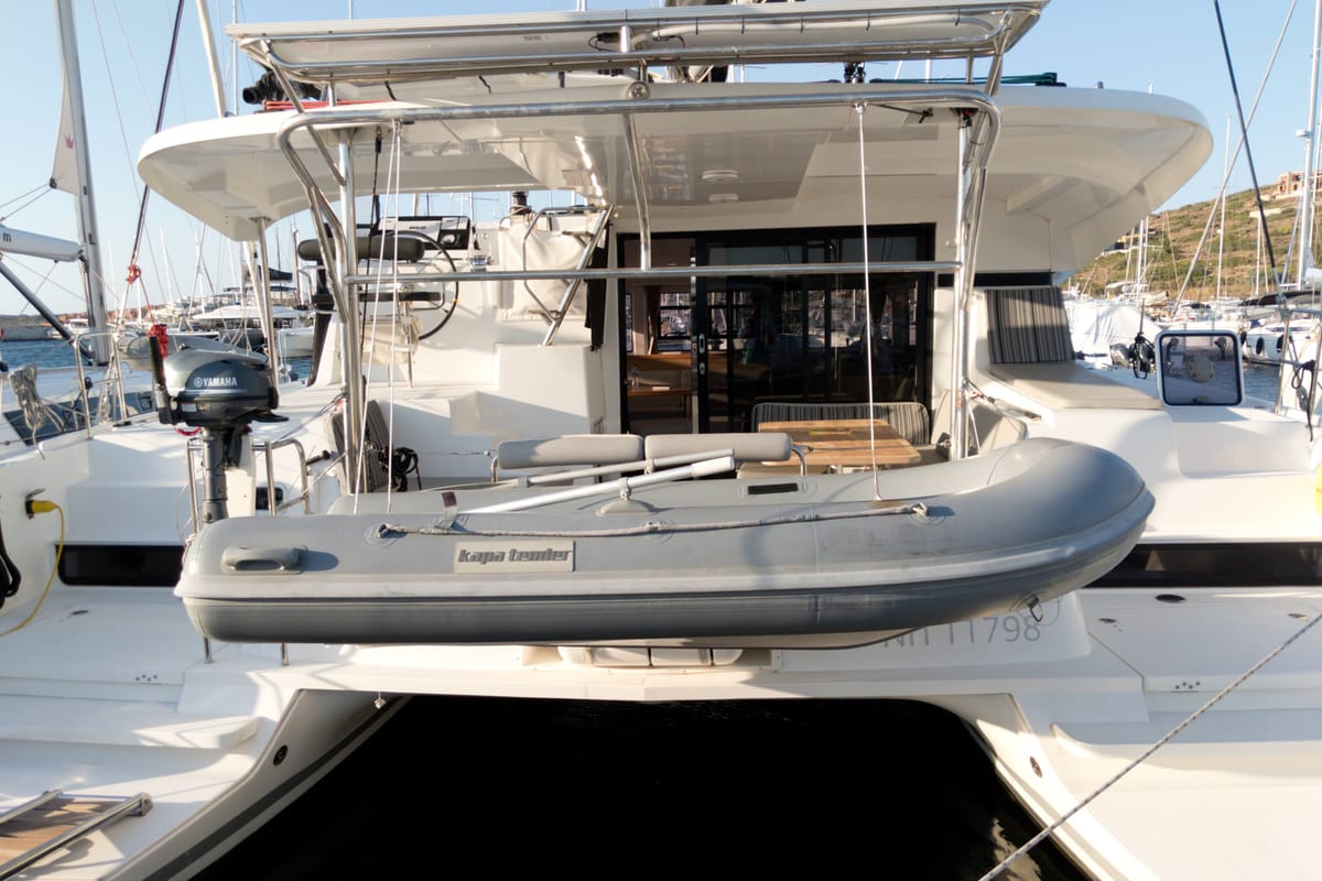 Exterior view of Chamotte, a Lagoon 42 catamaran at Lavreotiki Municipal Unit, Greece