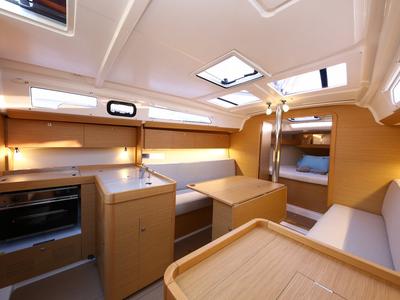 Galley of Coconut Kiss, a Dufour 360 GL sailboat at Fethiye, Turkey