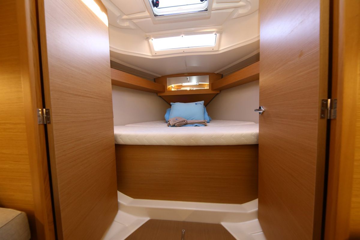 Cabin on Coconut Kiss, a Dufour 360 GL sailboat at Fethiye, Turkey