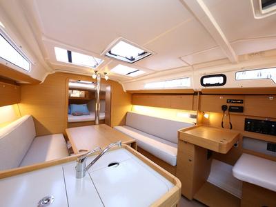 Salon of Coconut Kiss, a Dufour 360 GL sailboat at Fethiye, Turkey