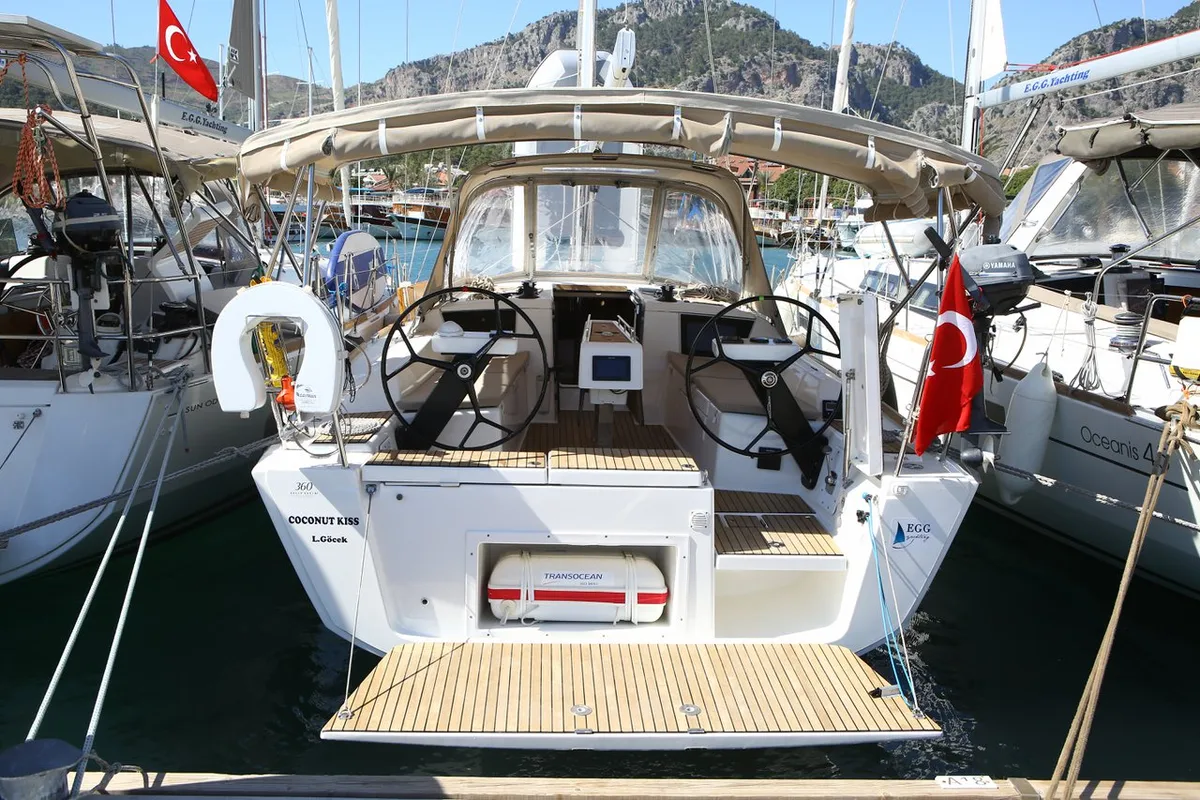 Cockpit of Coconut Kiss, a Dufour 360 GL sailboat at Fethiye, Turkey