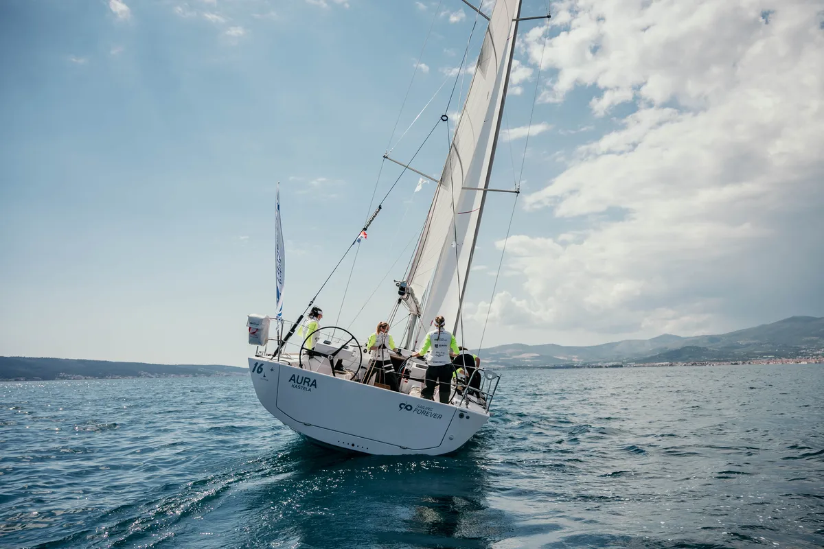 Exterior view of HESTIA, a AD Boats Salona 46 sailboat at Grad Kaštela, Croatia