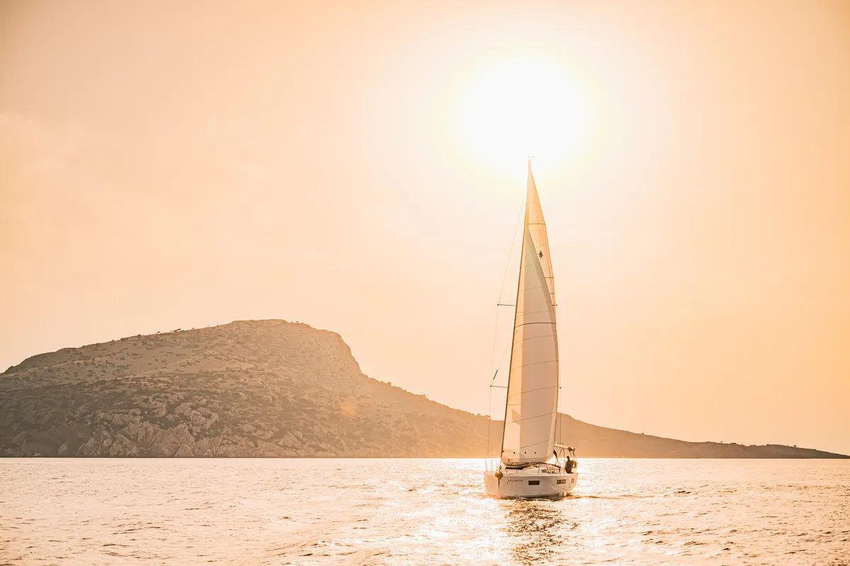 Exterior view of Soulmates, a Jeanneau Sun Odyssey 440 sailboat at Lavreotiki Municipal Unit, Greece