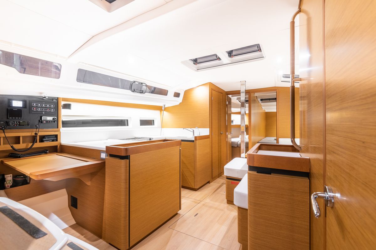 Galley of Soulmates, a Jeanneau Sun Odyssey 440 sailboat at Lavreotiki Municipal Unit, Greece