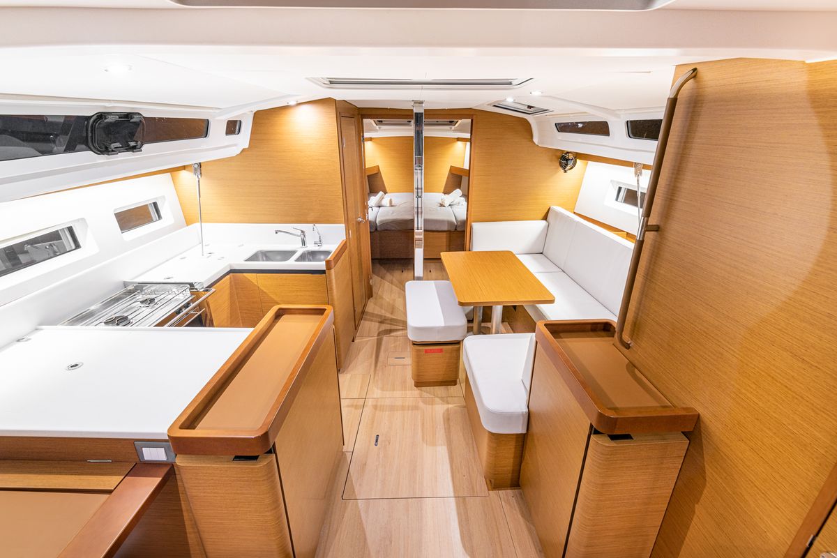 Salon of Soulmates, a Jeanneau Sun Odyssey 440 sailboat at Lavreotiki Municipal Unit, Greece