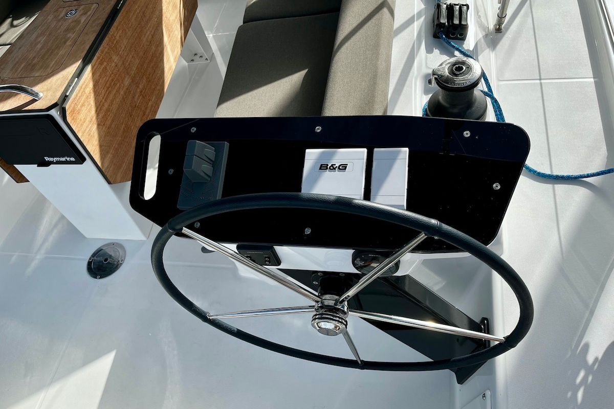 Cockpit of Why Not 20, a Dufour 41 sailboat at Municipal Unit of Lefkada, Greece