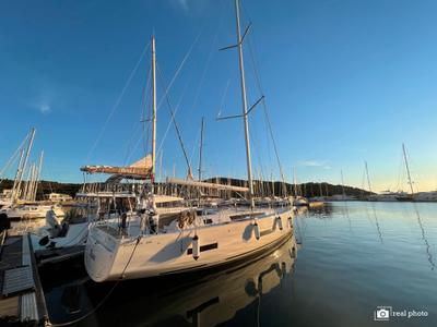 Exterior view of Medea, a Dufour 530 sailboat at Puntone di Scarlino, Italy