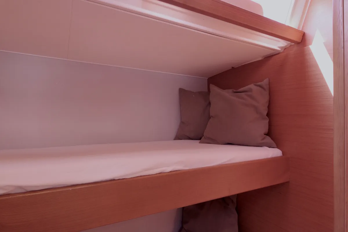Cabin on Medea, a Dufour 530 sailboat at Puntone di Scarlino, Italy