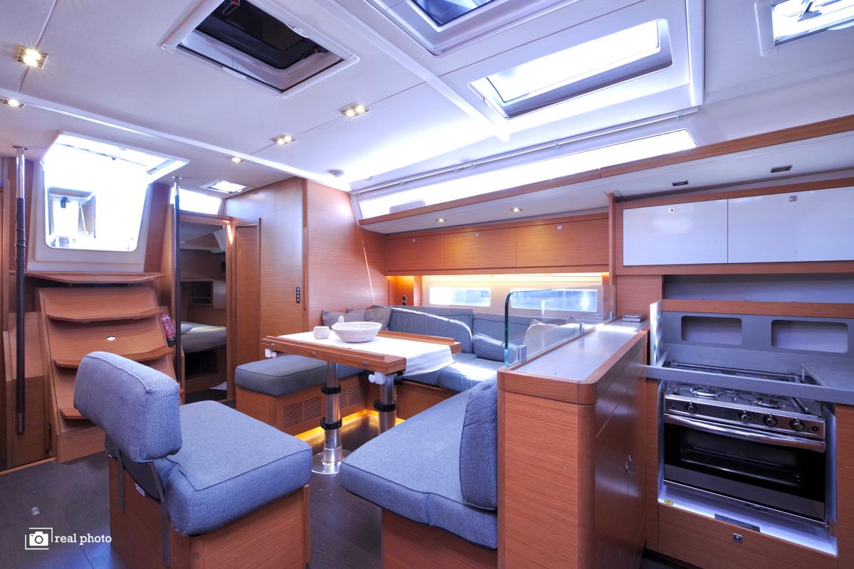 Salon of Medea, a Dufour 530 sailboat at Puntone di Scarlino, Italy