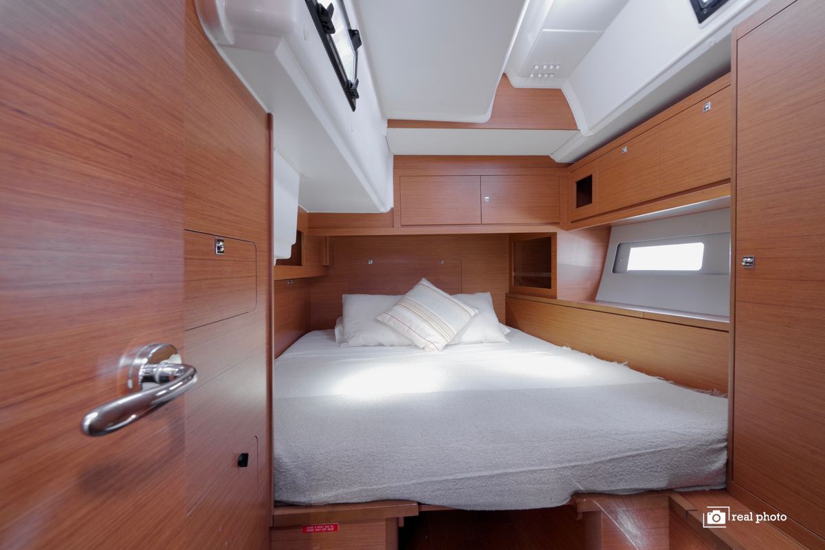Cabin on Medea, a Dufour 530 sailboat at Puntone di Scarlino, Italy
