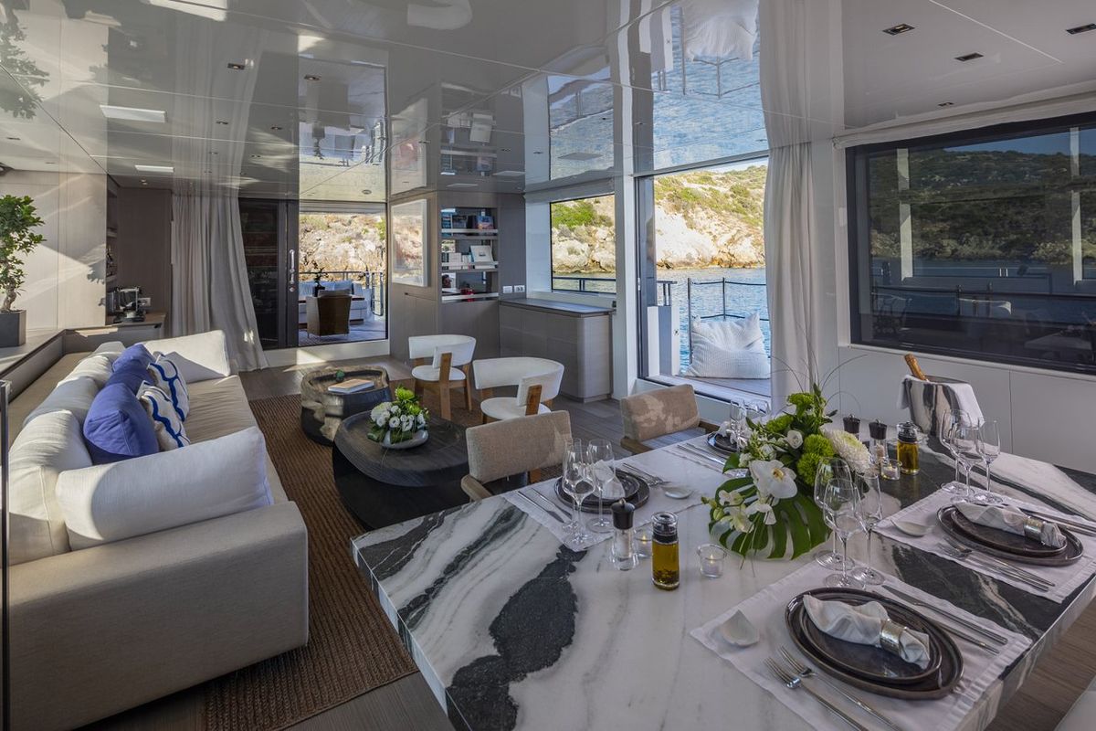 Deck of Dinaia, a Sanlorenzo Yacht SL106 yacht at Athens, Flisvos Delta marina, Greece