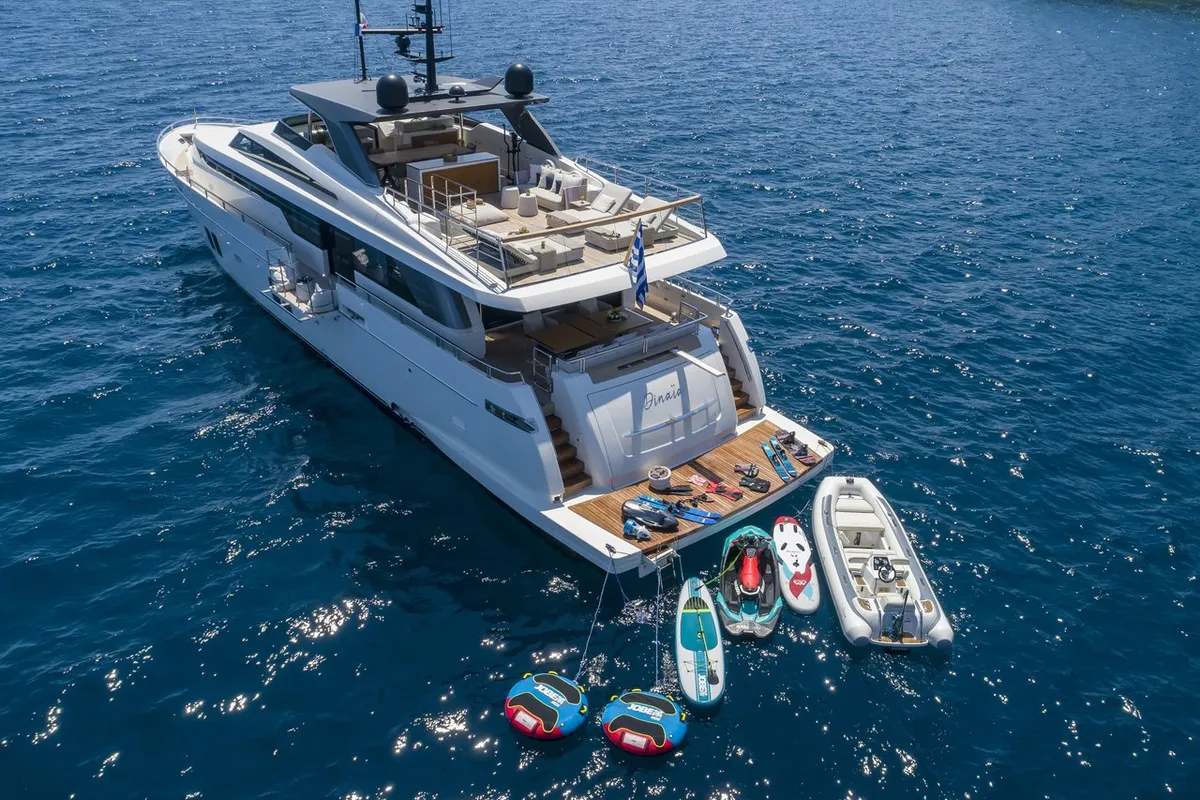 Cockpit of Dinaia, a Sanlorenzo Yacht SL106 yacht at Athens, Flisvos Delta marina, Greece