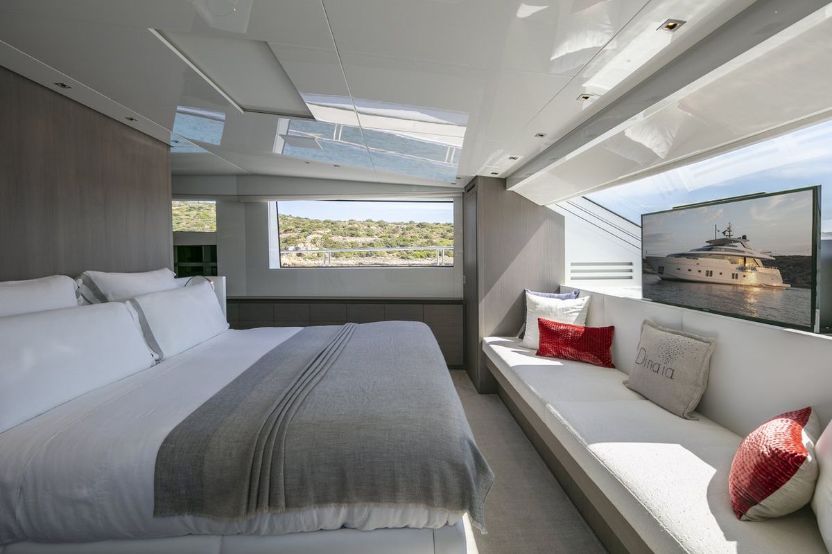 Cabin on Dinaia, a Sanlorenzo Yacht SL106 yacht at Athens, Flisvos Delta marina, Greece