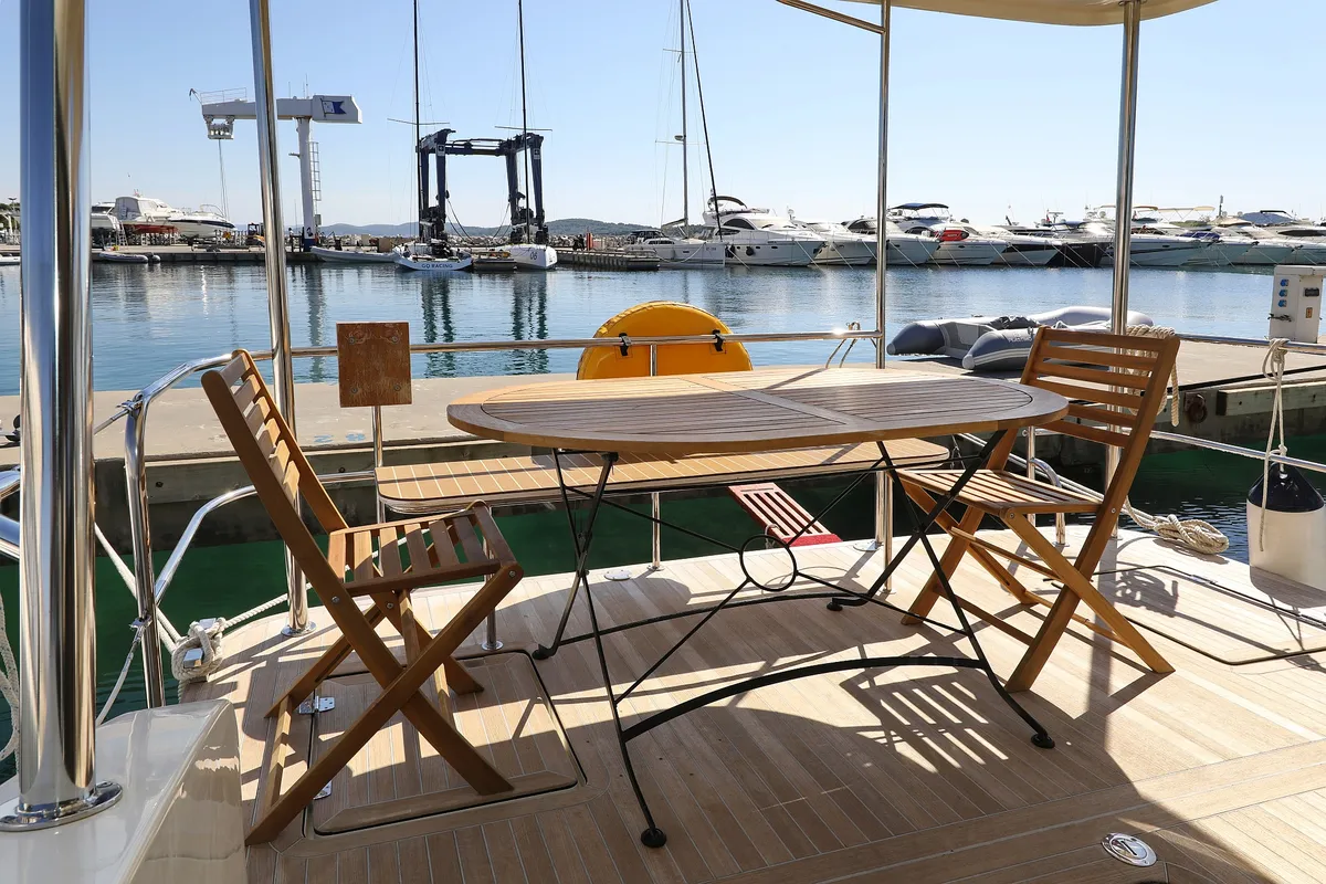 Deck of Batu, a Cobra Yachts Futura 40 Grand Horizon yacht at Grad Vodice, Croatia