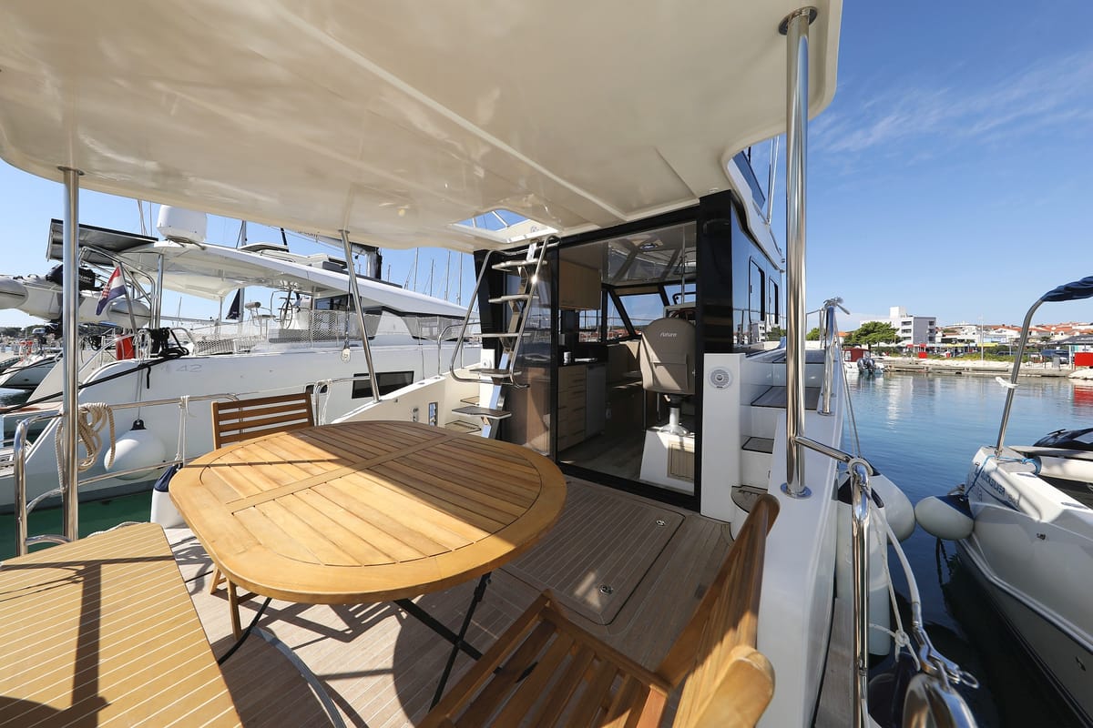 Deck of Batu, a Cobra Yachts Futura 40 Grand Horizon yacht at Grad Vodice, Croatia