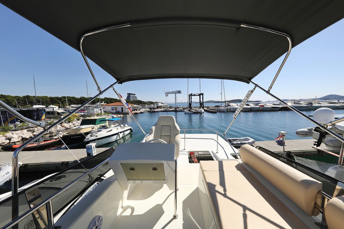 Cockpit of Batu, a Cobra Yachts Futura 40 Grand Horizon yacht at Grad Vodice, Croatia