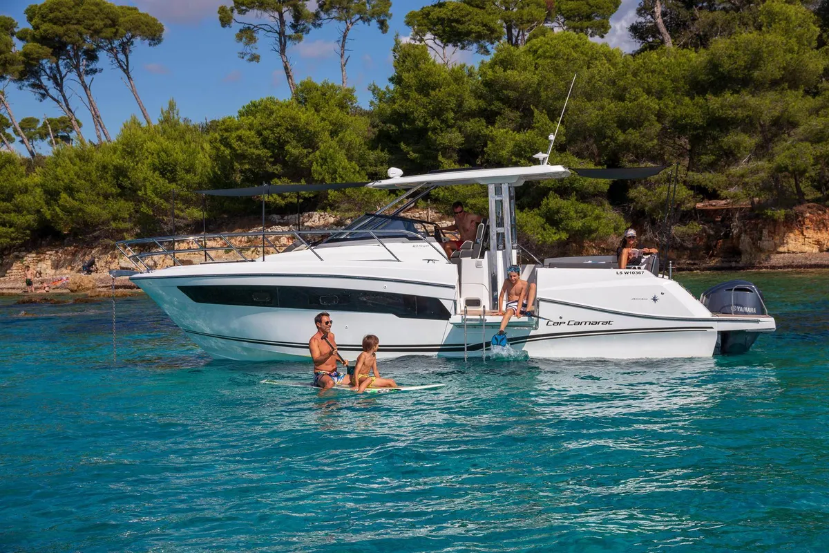 Exterior view of New York New York, a Jeanneau Cap Camarat 10.5 WA motorboat at Dubrovnik, Croatia