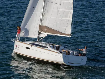 Exterior view of Estrella, a Jeanneau Sun Odyssey 349 sailboat at Zadar, Croatia