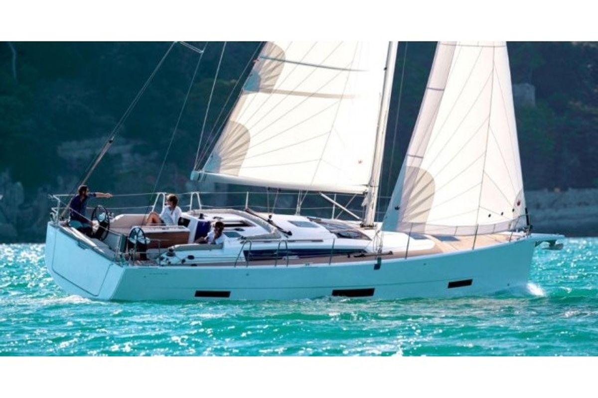 Exterior view of ΙΝΟ, a Dufour 390 Grand Large sailboat at Athens, Greece