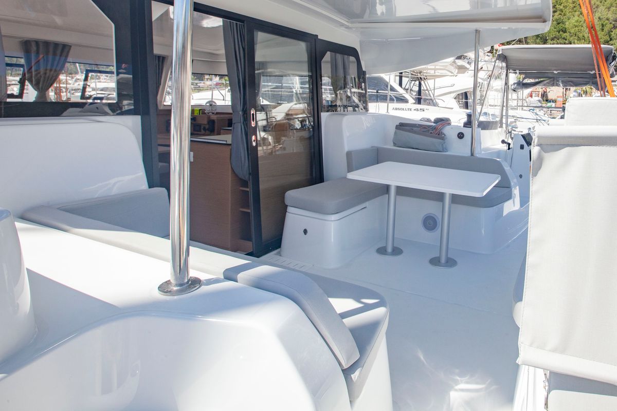 Deck of Teo & Kuzey, a Excess 11 catamaran at Marmaris, Turkey
