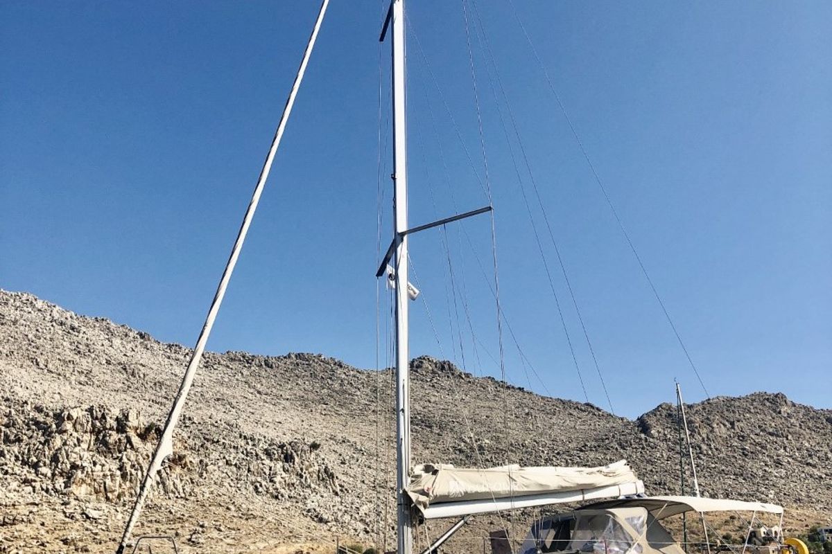 Exterior view of Nikolas-Aegeas, a Dufour 430 sailboat at Kos, Greece