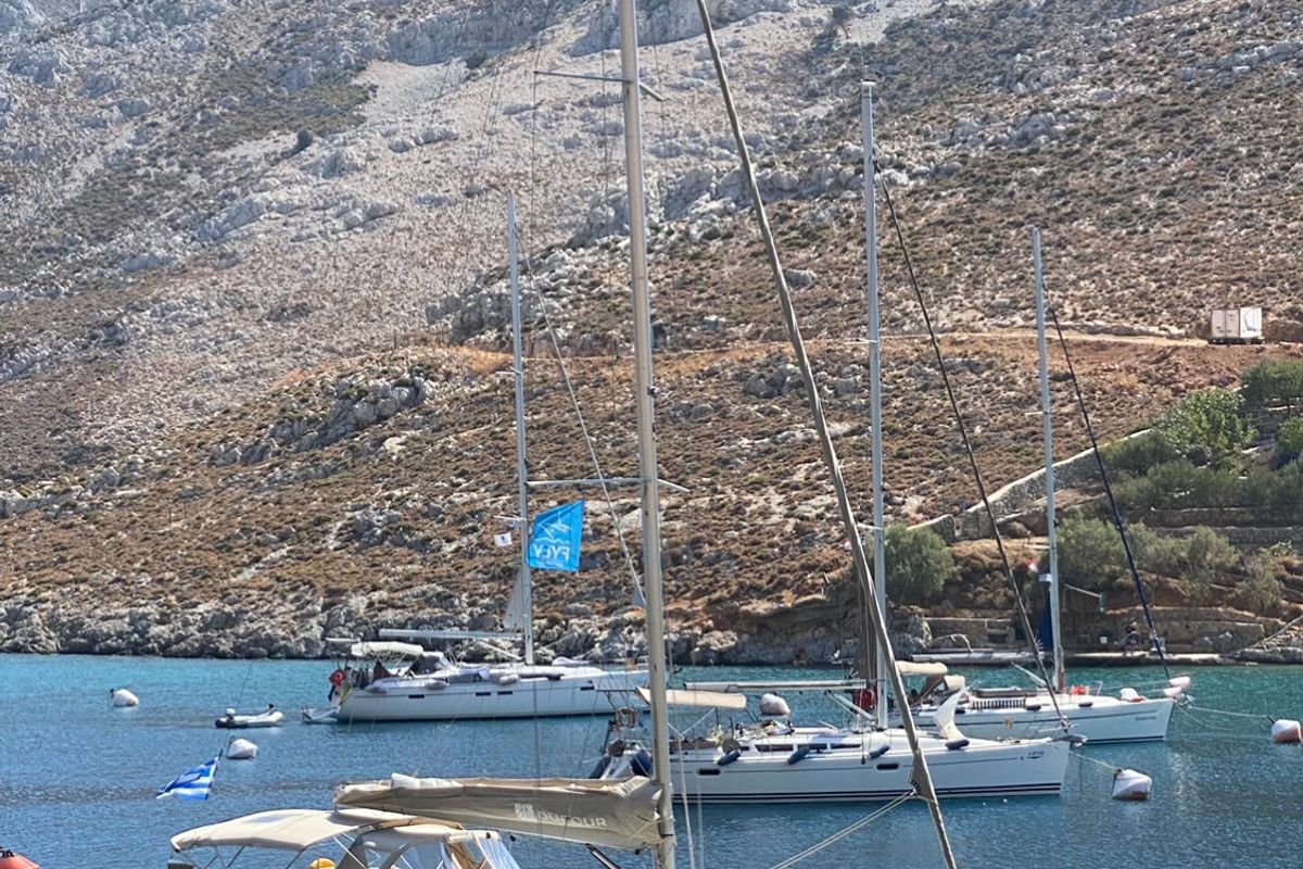 Exterior view of Nikolas-Aegeas, a Dufour 430 sailboat at Kos, Greece