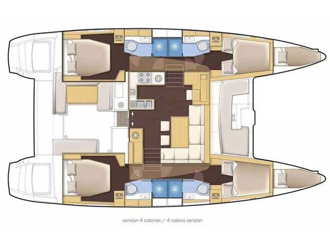 Floor plan of Dafni, a Lagoon 46 catamaran at Benitses, Greece