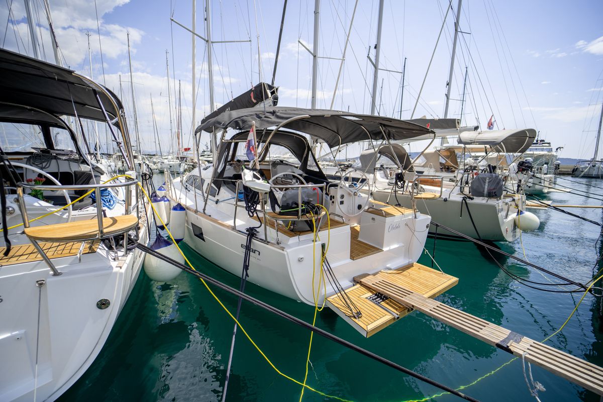 Exterior view of Olelole, a Elan Impression 40.1 sailboat at Grad Pula, Croatia