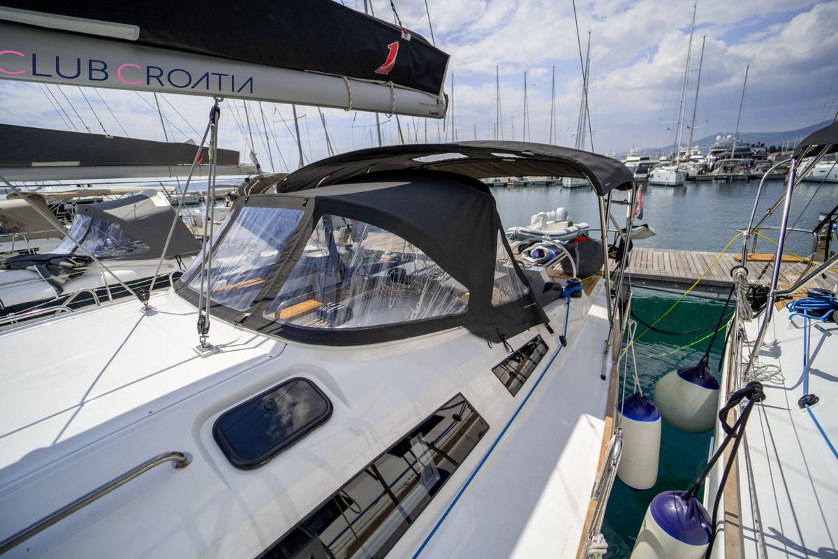 Deck of Olelole, a Elan Impression 40.1 sailboat at Grad Pula, Croatia