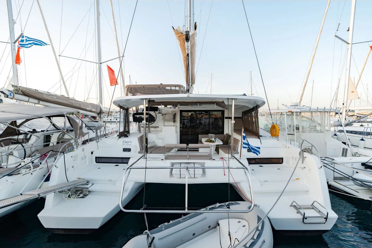 Exterior view of Eleni, a Lagoon 42 catamaran at Municipal Unit of Rhodes, Greece