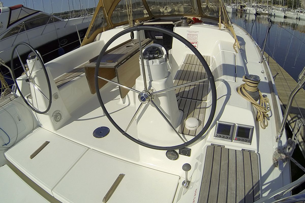 Cockpit of Lara, a Dufour 335 GL sailboat at Grad Šibenik, Croatia