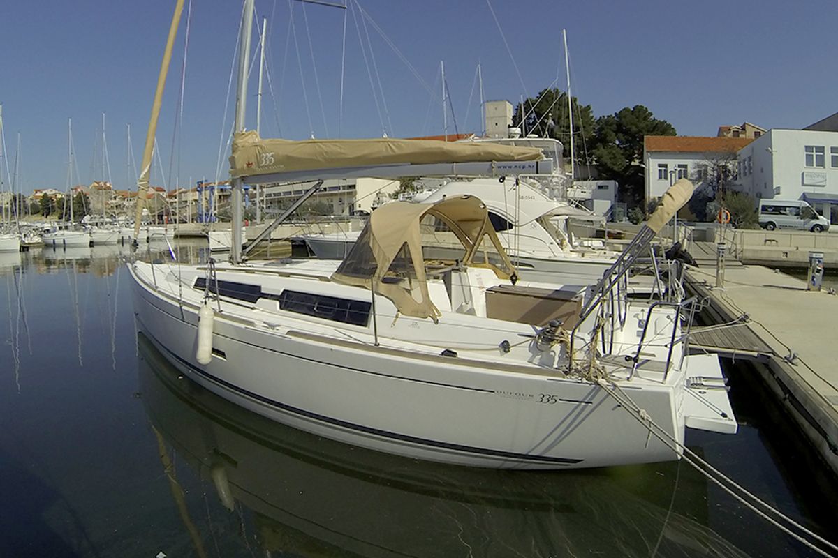 Exterior view of Lara, a Dufour 335 GL sailboat at Grad Šibenik, Croatia