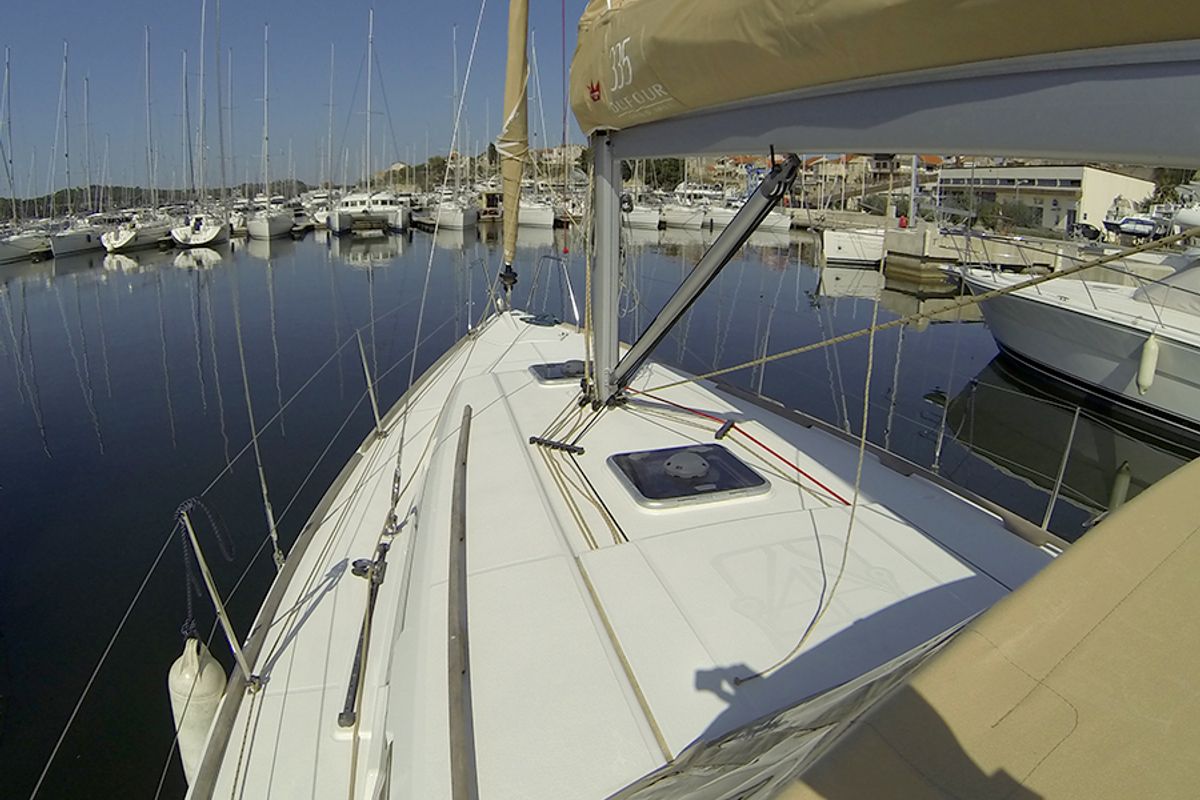 Deck of Lara, a Dufour 335 GL sailboat at Grad Šibenik, Croatia