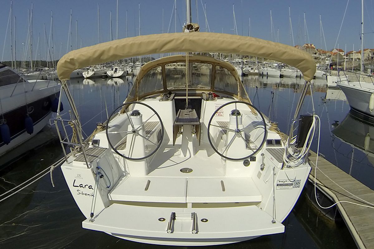 Exterior view of Lara, a Dufour 335 GL sailboat at Grad Šibenik, Croatia
