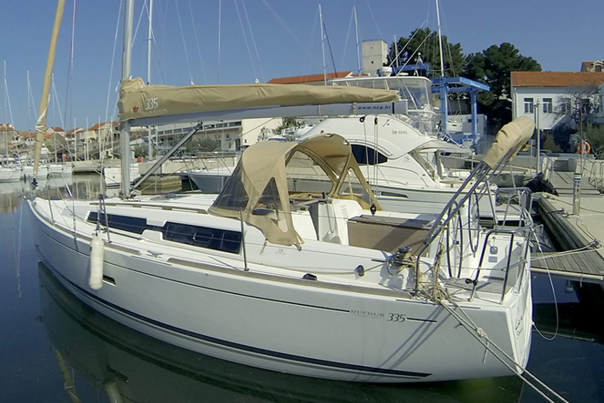 Exterior view of Lara, a Dufour 335 GL sailboat at Grad Šibenik, Croatia