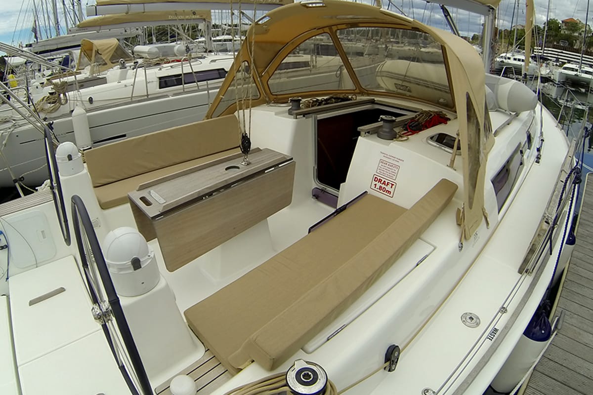 Deck of Lara, a Dufour 335 GL sailboat at Grad Šibenik, Croatia