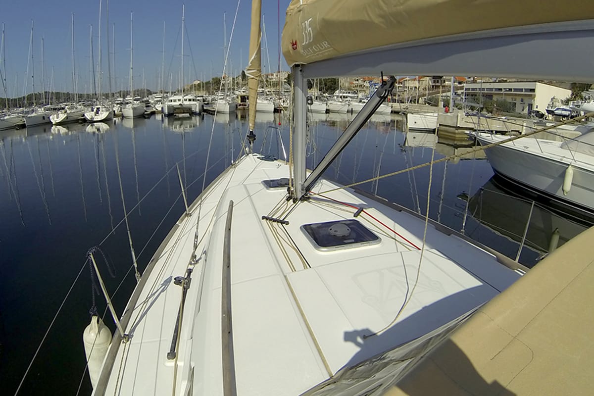 Deck of Lara, a Dufour 335 GL sailboat at Grad Šibenik, Croatia