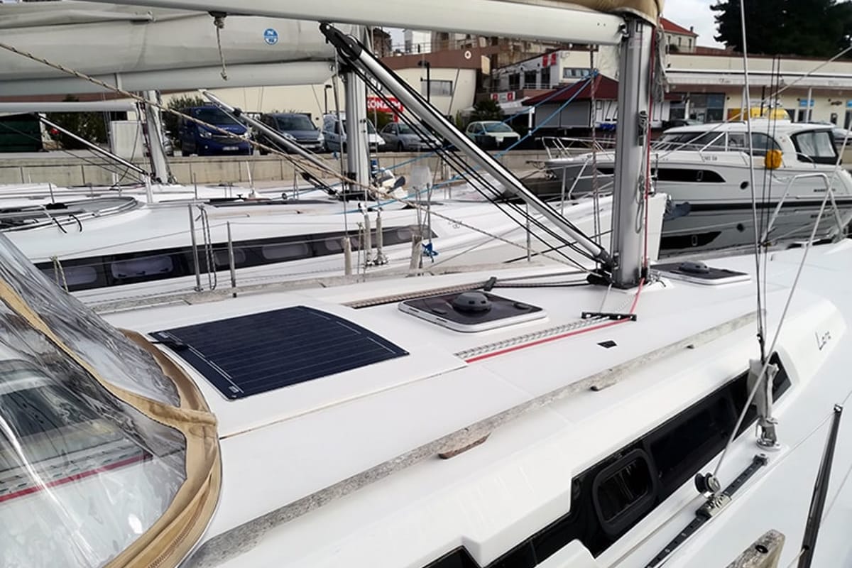 Deck of Lara, a Dufour 335 GL sailboat at Grad Šibenik, Croatia