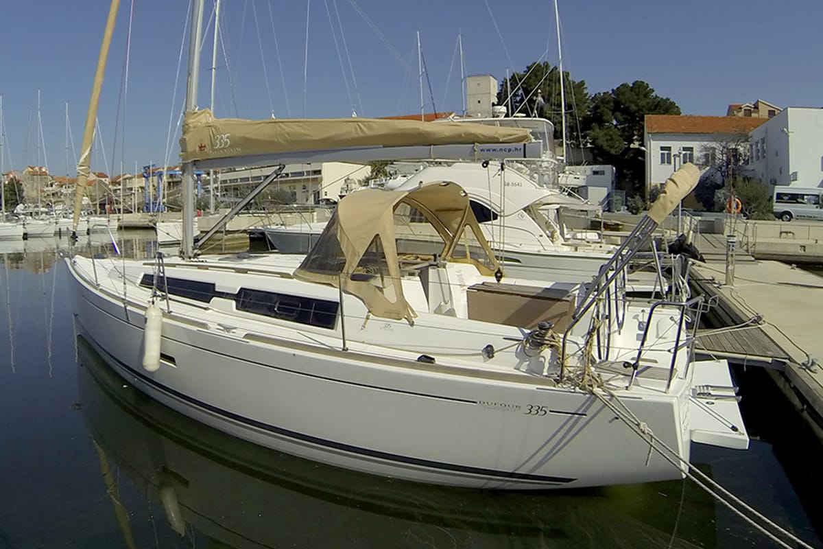 Exterior view of Lara, a Dufour 335 GL sailboat at Grad Šibenik, Croatia