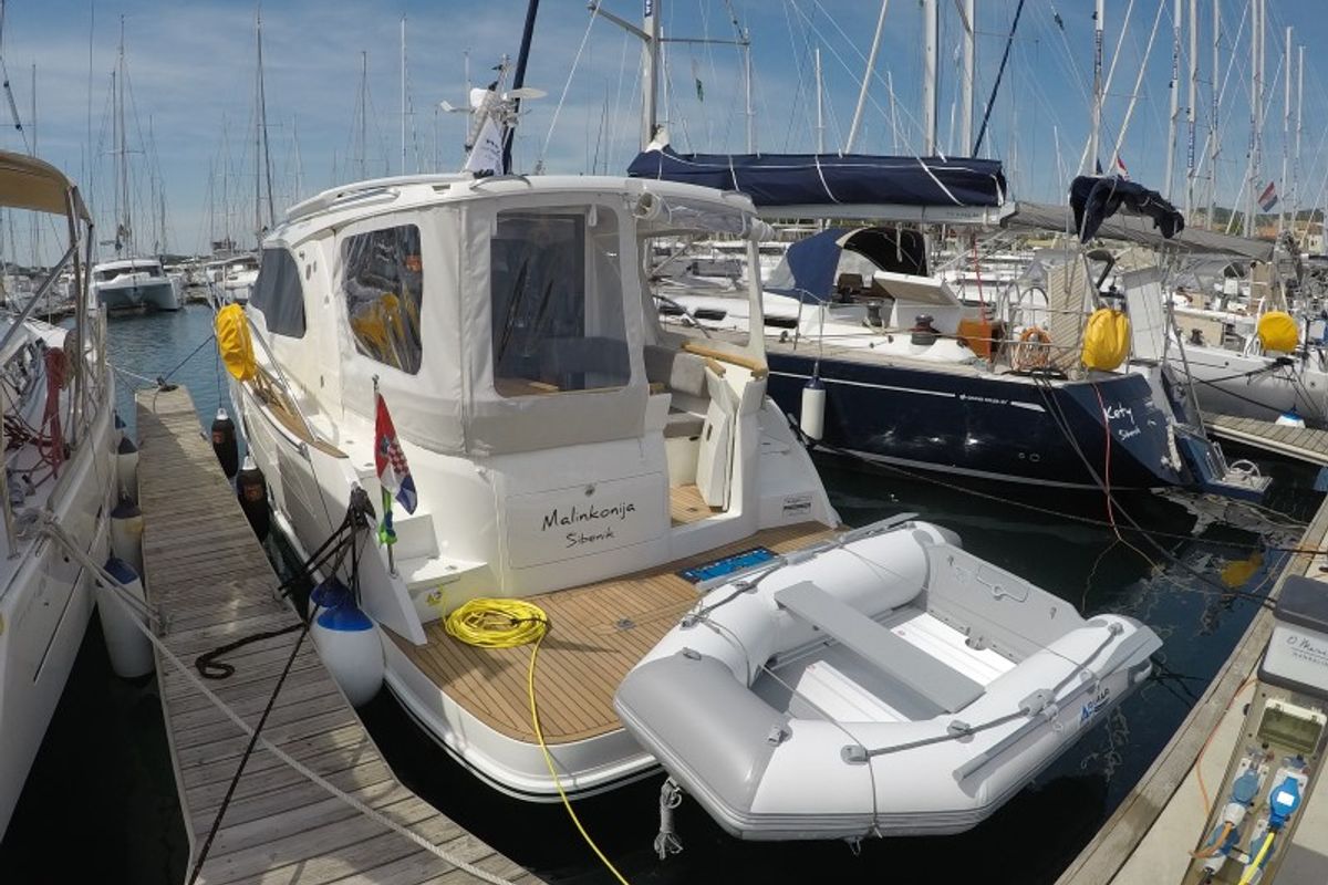 Exterior view of Malinkonija, a Marex 330 Scandinavia yacht at Grad Šibenik, Croatia
